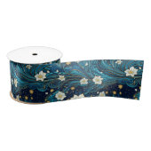 Moderne Sterrennacht & Witte Lelie Bloemen Satijnen Lint (Spoel)