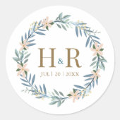 Moderne sticker met bloemenkranstroos voor trouwmo (Voorkant)