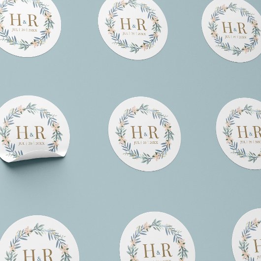 Moderne sticker met bloemenkranstroos voor trouwmo