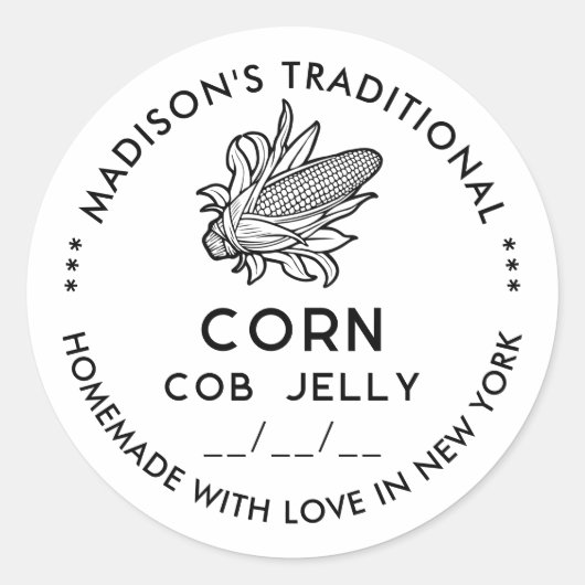 Moderne sticker met maïskolfgelei en kolfsymbool (Voorkant)