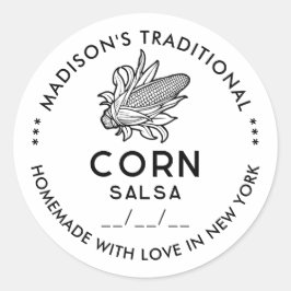 Moderne sticker voor maïssalsa met kornosymbool