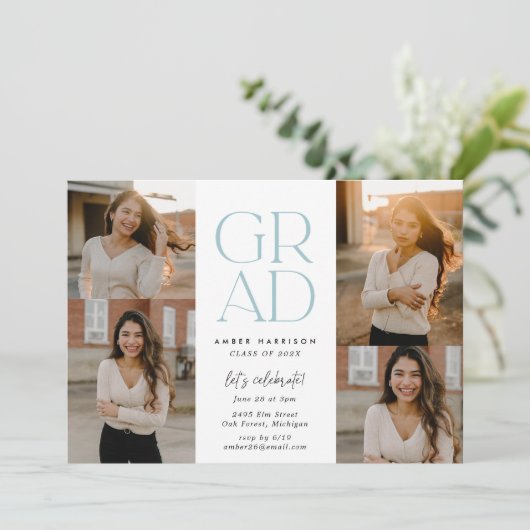 Moderne stijgende Afstudeerder | Dusty Blue Photo  Kaart (Staand voorkant)