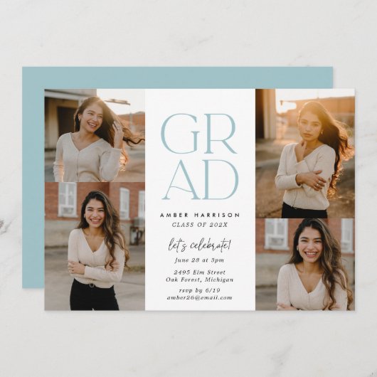 Moderne stijgende Afstudeerder | Dusty Blue Photo  Kaart (Voorkant / Achterkant)