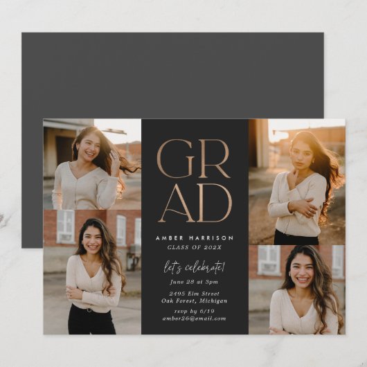 Moderne stijgende Afstudeerder | Faux Roos Goud Af Kaart (Voorkant / Achterkant)