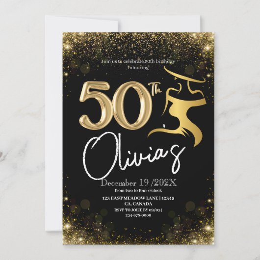 Moderne Stijl 50e Verjaardag Zwart Gouden Jurk Shi Kaart (Voorkant)