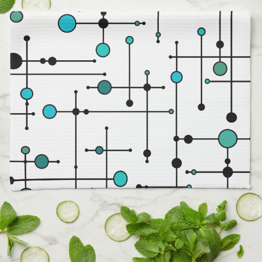 Moderne stijl Aqua Blue Dot uit de midden eeuw Theedoek (Gevouwen)