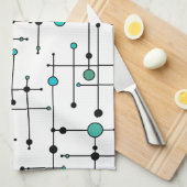 Moderne stijl Aqua Blue Dot uit de midden eeuw Theedoek (Quarter Fold)