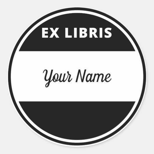 Moderne Stijl Ex Libris Boekplaat met Jouw naam Ronde Sticker (Voorkant)