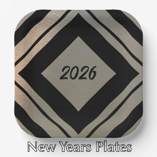 Moderne Stijl Geborsteld Metaal 2026 Nieuwjaarsfee Papieren Bordje