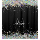 Moderne stijl holographic Glitter Monogram Black Douchegordijn (Voorkant)
