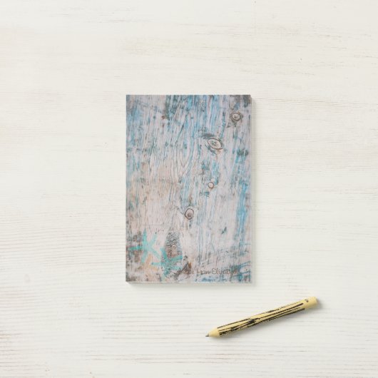 Moderne stijl, houtstructuur, zeesterren post-it® notes (Op bureau)