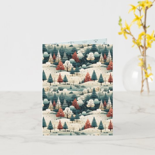 Moderne Stijl Landschap Kerstmis Kaart (Gele Bloem)