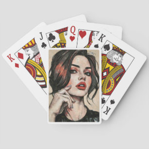Moderne stijl - Portret van Vrouw Glamour Pokerkaarten