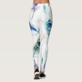 Moderne stijl Trendy White en Peacock Feather Leggings (Achterkant)