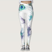 Moderne stijl Trendy White en Peacock Feather Leggings (Voorkant)