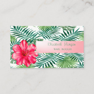 Moderne stijl, tropische palmbladeren, hibiscus visitekaartje
