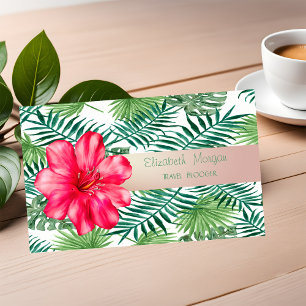Moderne stijl, tropische palmbladeren, hibiscus visitekaartje
