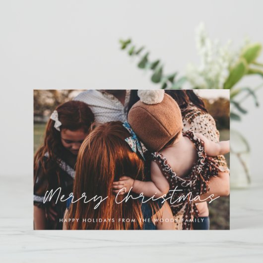 Moderne Stijl Vrolijk Kerstmis Familie Foto Feestdagenkaart (Staand voorkant)