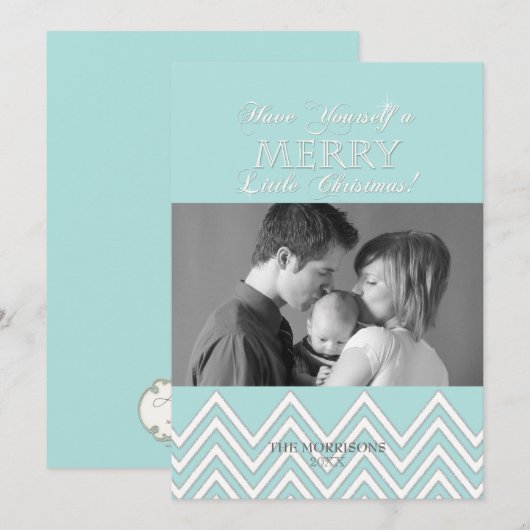 Moderne Stijl Witte Chevron Kerstmis Fotokaarten Feestdagenkaart (Voorkant / Achterkant)