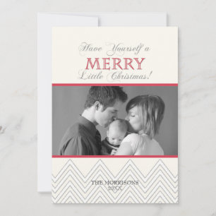 Moderne Stijl Witte Chevron Kerstmis Fotokaarten Feestdagenkaart