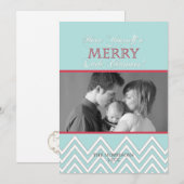 Moderne Stijl Witte Chevron Kerstmis Fotokaarten Feestdagenkaart (Voorkant / Achterkant)