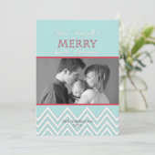 Moderne Stijl Witte Chevron Kerstmis Fotokaarten Feestdagenkaart (Staand voorkant)