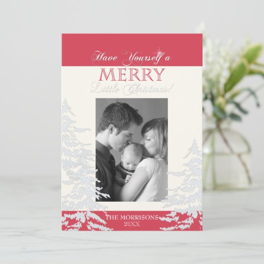 Moderne Stijl Witte Kerstbomen Fotokaarten Feestdagenkaart (Staand voorkant)