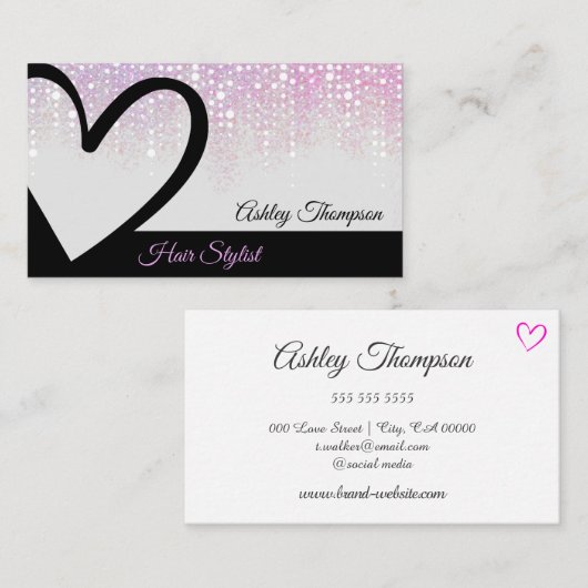 Moderne stijlroze schijven zwarte haarhaarlijst visitekaartje (Voorkant / Achterkant)