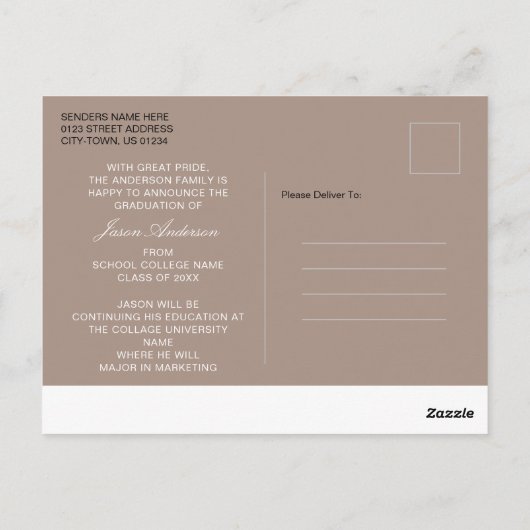 Moderne, stijlvolle 1 aankondiging van Afstudeerde Briefkaart (Achterkant)