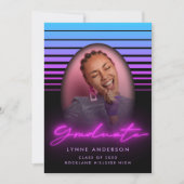 Moderne, stijlvolle 70s Retro Neon Photo Afstudere Kaart (Voorkant)