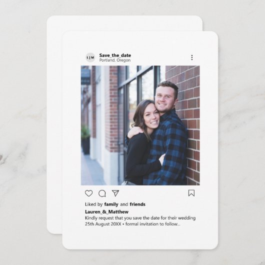 Moderne, stijlvolle aangepaste fotoronde hoek inst save the date (Voorkant / Achterkant)