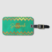 Moderne, stijlvolle afbeelding groen en gouden vro bagagelabel (Voorkant (horizontaal))