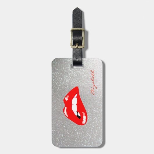 Moderne, stijlvolle afbeelding - rode lips, op maa bagagelabel (Voorkant verticaal)