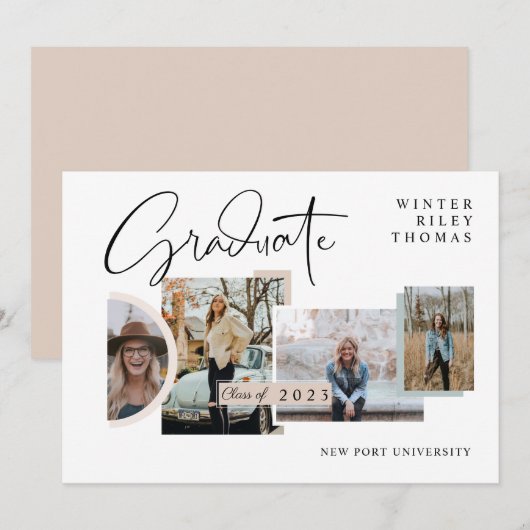 Moderne stijlvolle afstudeerfoto vier foto collage kaart (Voorkant / Achterkant)