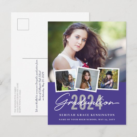 Moderne stijlvolle Afstuderen 4 Foto elk jaar Briefkaart (Voorkant / Achterkant)