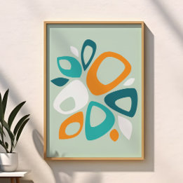 Moderne stijlvolle aqua turquoise oranje abstract poster