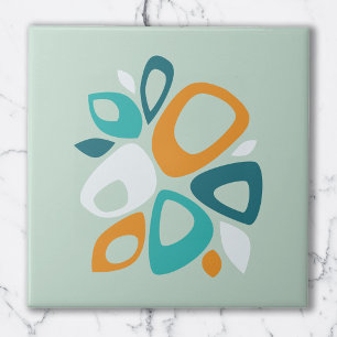 Moderne stijlvolle aqua turquoise oranje abstract tegeltje