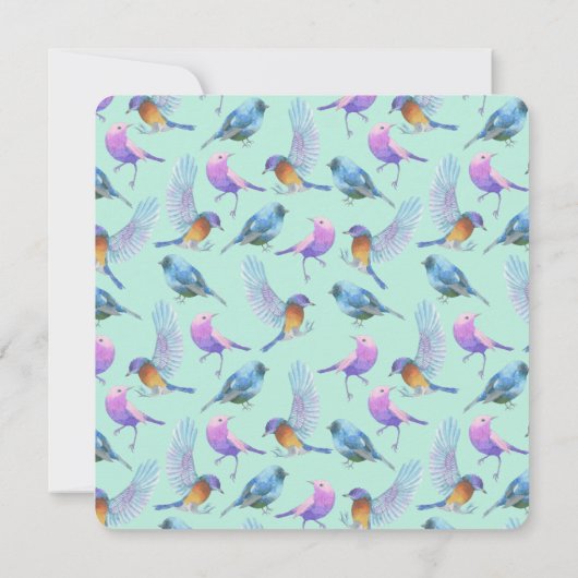 Moderne stijlvolle aquarel vogels bruiloft kaart (Achterkant)