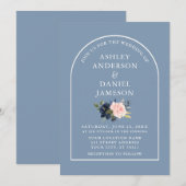 Moderne, stijlvolle Arch Dusty Blue Pink Floral We Kaart (Voorkant / Achterkant)