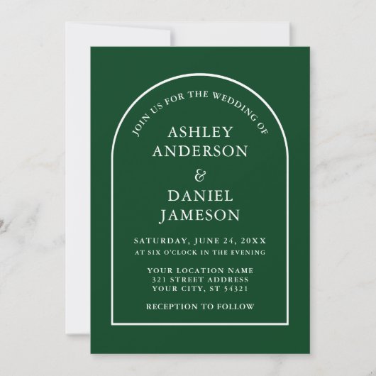 Moderne, stijlvolle Arch Green Wedding Kaart (Voorkant)
