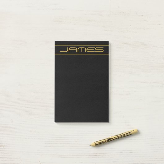 Moderne stijlvolle bewerkbare gouden tekst & lijns post-it® notes (Op bureau)