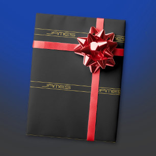 Moderne stijlvolle bewerkbare gouden tekst & strep cadeaupapier