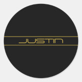 Moderne stijlvolle bewerkbare gouden tekst & strep ronde sticker (Voorkant)