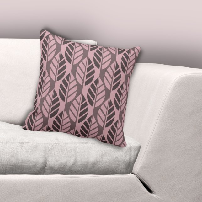 Moderne, stijlvolle bladeren, gebarsten roze kussen (Modern Stylized Leaves Patterned Pink Throw Pillow, Living Room
)