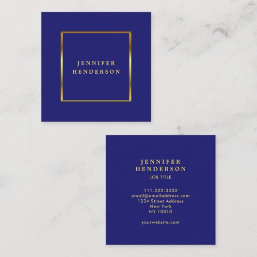 Moderne, stijlvolle, blauwe goudprofessionele midd vierkante visitekaartje (Voorkant / Achterkant)