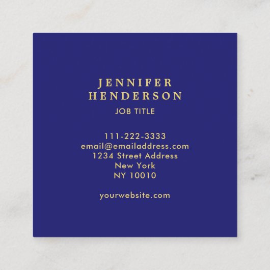 Moderne, stijlvolle, blauwe goudprofessionele midd vierkante visitekaartje (Achterkant)