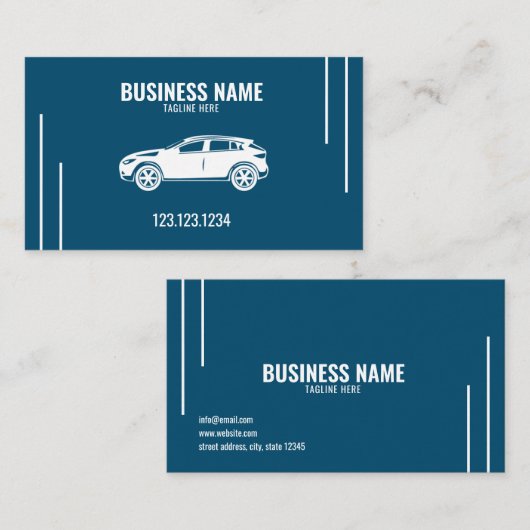 Moderne, stijlvolle, blauwe, mobiele autowrak met visitekaartje (Voorkant / Achterkant)