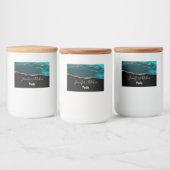 Moderne stijlvolle Blauwgroen Agaat & Gold Ribbon Voedselcontainer Etiket (Flessen)