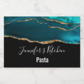 Moderne stijlvolle Blauwgroen Agaat & Gold Ribbon Voedselcontainer Etiket (Enkel label)