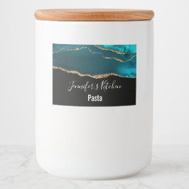 Moderne stijlvolle Blauwgroen Agaat & Gold Ribbon  Voedselcontainer Etiket